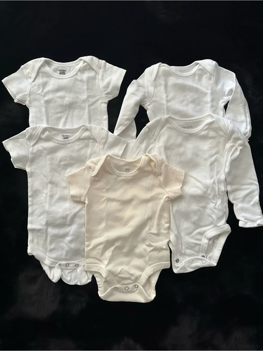 5 Pack White & Cream Baby Bodysuits